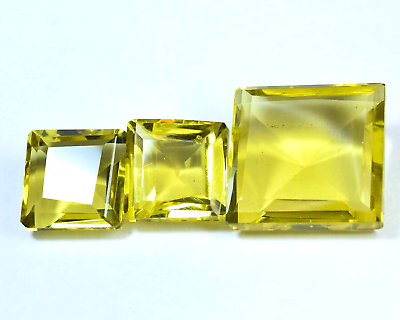 #ad Lemon Quartz Glass Stone Gemstone Square Faceted Cabochon 3Pc Cab Set CS 0028 $21.99