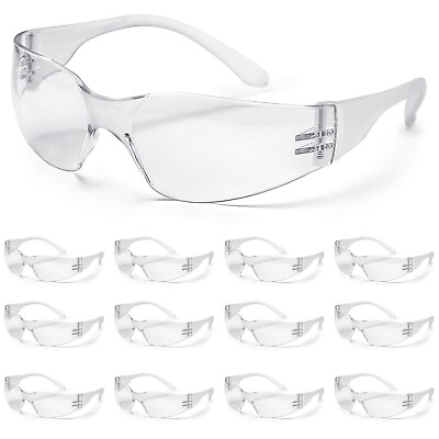 #ad 12 Pack Pair Protective Safety Glasses Clear Lens Eyewear Anti Scratch Work UV $12.00
