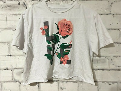 #ad Cozy Rozy Love girls short sleeve cropped tshirt front: Love w roses Medium $14.92