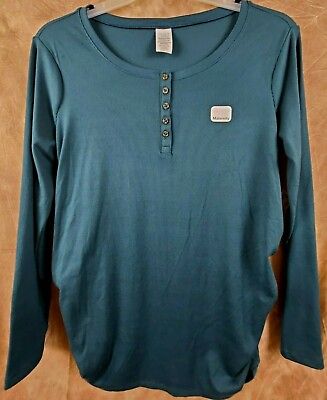 #ad Large Time and Tru Maternity Long Sleeve Tee Ruched Side Womens Size 12 14 Green $9.99