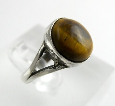 #ad Sterling Silver Tiger Eye Cabochon Ring 925 Size 5.75 Weighs 2.7g $27.00