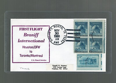 #ad US First Flight Cover Braniff Airways Dallas Fort Worth to Toronto Canada 1980 $0.99