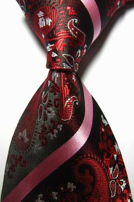 #ad Hot Paisleys Striped Red Pink White JACQUARD WOVEN 100% Silk Men#x27;s Tie Necktie $9.99