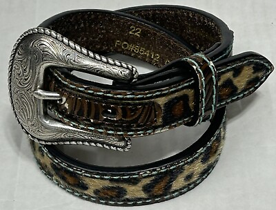 #ad Ariat Girl#x27;s belt 22” Brown Animal Print Calf Air Turquoise Stitching A1307002 $9.99