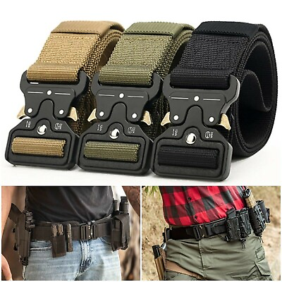 #ad Mens Military Tactical Belt Quick Release Buckle Adjustable Army Webbing Rigger $5.49