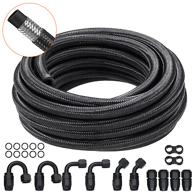 #ad VEVOR 6AN 20 FT Fuel Line Kit Stainless Steel Nylon Braided 12 Hose End Fitting $46.99