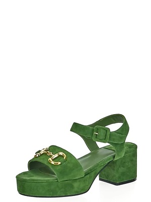 Jeffrey Campbell Timeless Green Suede Gold Ankle Strap Open Toe Heeled Sandals $135.00