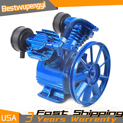 #ad 3HP 2 Piston V Style Blue Air Compressor Head Pump Twin Cylinder Single Stage $115.00