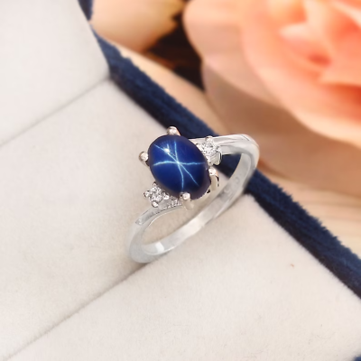 #ad Blue sapphire start Ring 925 Sterling Silver Ring anniversary gift Birthday gift $95.99