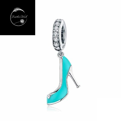 #ad Genuine Sterling Silver 925 Blue High Heel Shoe With CZ Daughter Birthday Wife GBP 16.99