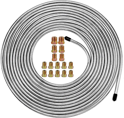 #ad Brake Line Tubing Kit 25#x27; 3 16#x27;#x27; Double Walled Zinc Coated Steel Roll 16 Fitting $37.99