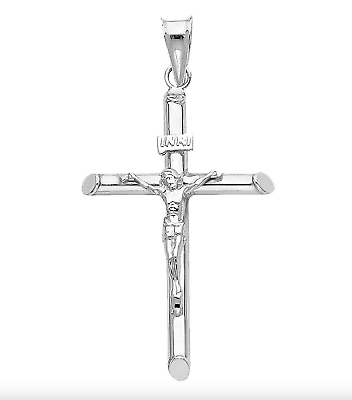 #ad Genuine Real 14K White Gold Cross Jesus Crucifix Religious Charm Pendant $142.34