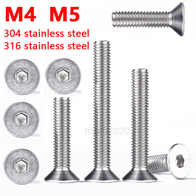 #ad M4 M5 Metric Socket Countersunk Screws A2 A4 Stainless Bolt CSK Allen Key $10.65