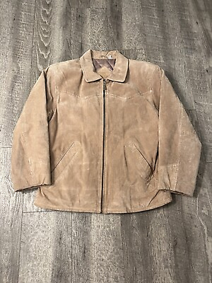 #ad Vintage Preston York Leather Jacket Mens Medium Suede Quilt Lined Beige Collared $55.00