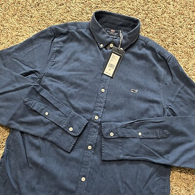 #ad NEW $99 Vineyard Vines Whale Shirt Slim Fit Deep Bay Blue Button Up Medium $40.00