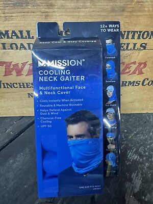 #ad Mission Cooling Face Mask Neck Gaiter Blue 10 in x 21 in NEW UPF 50 $9.95