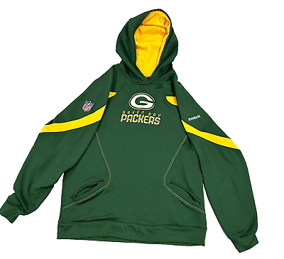 #ad Reebok On Field Men XL Green Bay Packers Hooded Sweatshirt Dual Pockets Warmers $22.99