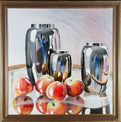 #ad Joel Rawe Contemporary Oil Chrome And Apples $457.53