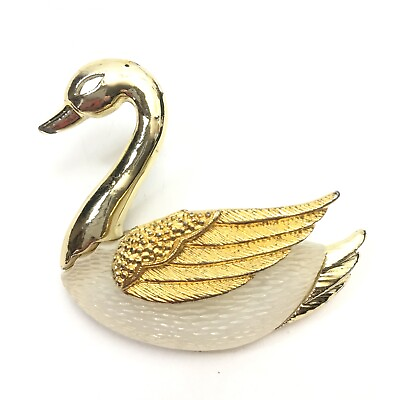 #ad Swan Tremblant Figural BROOCH Gold Tone Acrylic Costume Jewelry Gift Box $26.95