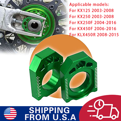 #ad CNC Rear Axle Blocks Chain Adjuster for KX125 250 KX250F KX450F KLX450R Green $14.99