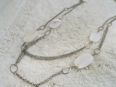 #ad Silvertone White Shell Chain Necklace F19 $7.18