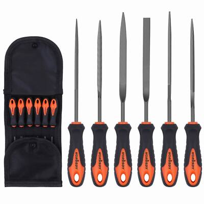 #ad 6PC Needle File Set 6quot; Flat Square Triangular Round Half Round Strength W Pouch $8.99
