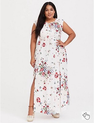 #ad New Womens Torrid Maxi Challis Tie Front Dress Off White Floral Size 4X 26 $49.99