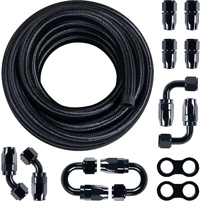#ad 6AN 8AN 10AN Nylon Braided CPE Fuel Line Kit 10 20FT w 12 Fittings Hose Kit $32.99