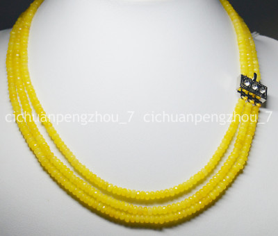 #ad Pretty 3 Rows Natural 2X4mm Faceted Yellow Topaz Rondelle Beads Necklace 17 19#x27;#x27; $8.99