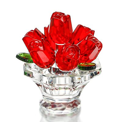 #ad Red Crystal Rose Figurine Rose Gifts Birthday Women Crystal Glass Bouquet Orname $33.36