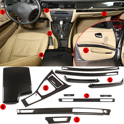 #ad 12pc ABS Carbon Fiber Interior Center Console Panel Trim Set For BMW 3 E90 05 12 $270.99