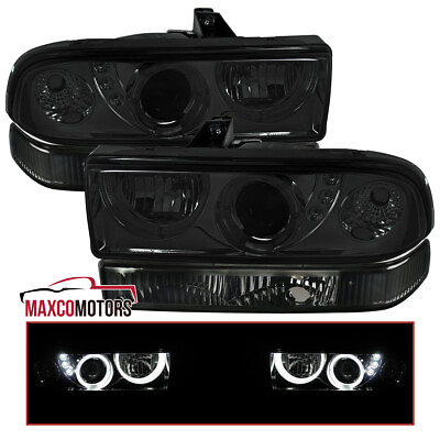 #ad Smoke Projector HeadlightsBumper Lamps Fits 1998 2004 Chevy S10 Blazer LED Halo $139.49