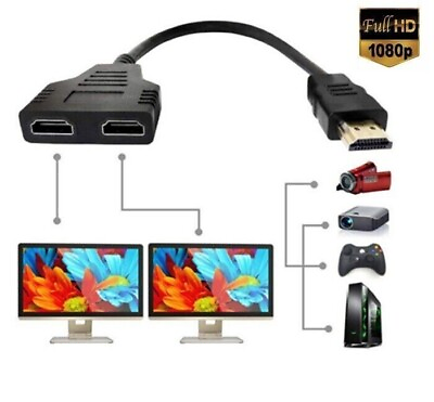#ad HDMI Port Male to Female 1 Input 2 Output Splitter Cable Adapter Converter 1080P $3.95