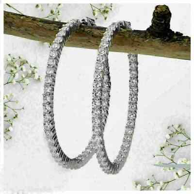 #ad Natural Mossanite 2.20Ct Shape Inside Large Hoop Earrings 14k White Gold Plated $106.59