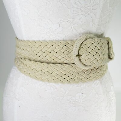 #ad Summer Braided Belt OS Cream Cotton Single Double Wrap Round Buckle $11.36