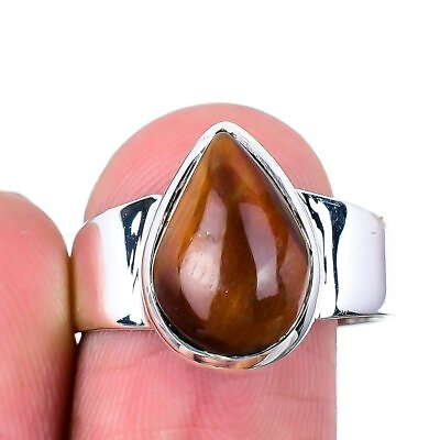 #ad Tiger Eye Ring Gemstone Handmade 925 Solid Sterling Silver Jewelry Size 10 $11.99