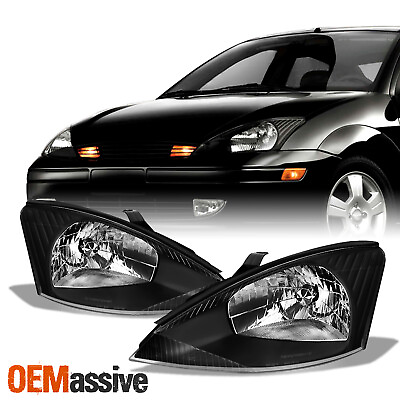 #ad Fit 2000 2001 2002 2003 2004 Ford Focus Black Headlights LeftRight Light Lamps $85.99