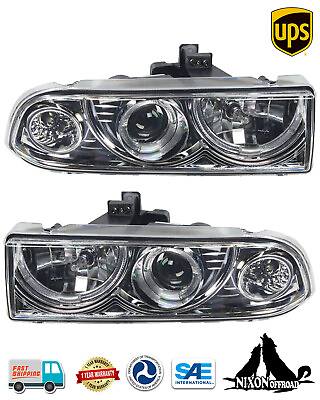 #ad for 1998 2004 Chevy S10 Blazer Halo Projector Headlights Headlamps Chrome Pair $102.99