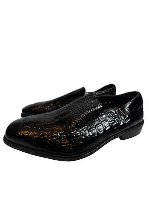 #ad Stacy Adams black crocodile patterned leather slip on load left dress shoes siz $59.00