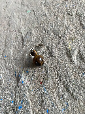 #ad Tigers Eye Ring Silver Stone Double Size 7 $25.36