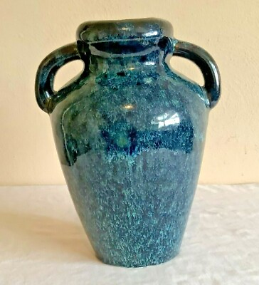 #ad Blue Teal Aqua Handmade Glazed Pottery Wine Jar Oil Urn Vase Dual Handles 8quot; H $11.00