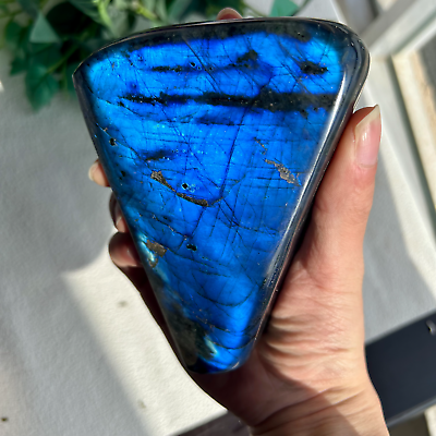 #ad 915g Natural Stunning Blue Flashy Labradorite Quartz Crystal Freeform $83.00