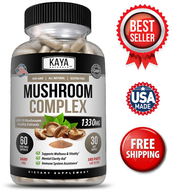 #ad 10x Mushroom Complex Supplement Lions Mane Reishi Shiitake Immune Capsule $9.98