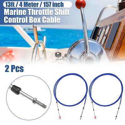 #ad 2pcs 13ft 157 Inch Marine Throttle Shift Control Box Cable with Clevis Blue $40.89