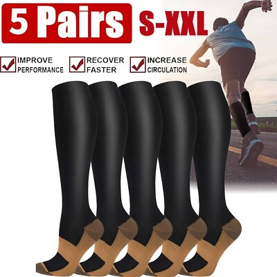 #ad NEW Copper Compression Socks 20 30mmHg Graduated Support Mens Womens S XXL $8.99