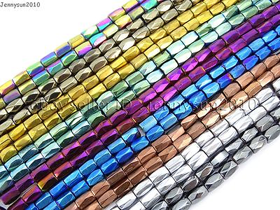 #ad 100Pcs Natural Magnetic Hematite Gemstone Faceted Tube Beads 5x8mm Metallic $2.97