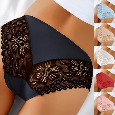 #ad HOT Women Seamless Underwear Sexy Lace Lingerie Knickers Ice Silk Panties Briefs $3.18