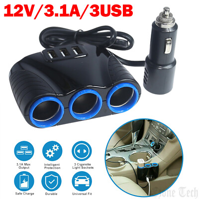 #ad 12V Car Cigarette Lighter Socket Splitter 3.1A USB Charger Outlet Power Adapter $8.50