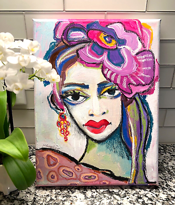 #ad Fauvism ORIGINAL Painting Abstract Woman Portrait Outsider Face Gypsy Art OOAK $67.00
