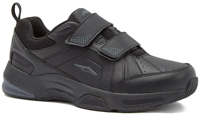 #ad Avia Mens Leather Walking Shoes Black Wide Width Memory Foam Quick Strap Closure $33.74
